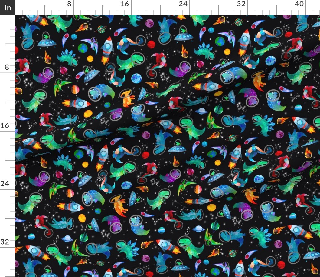 Various Fabrics by the Yard or Fat Quarter Medium Watercolor Space Stars Kids Astronaut Gender Neutral Dinosaurs Custom Printed Fabric by Spoonflower