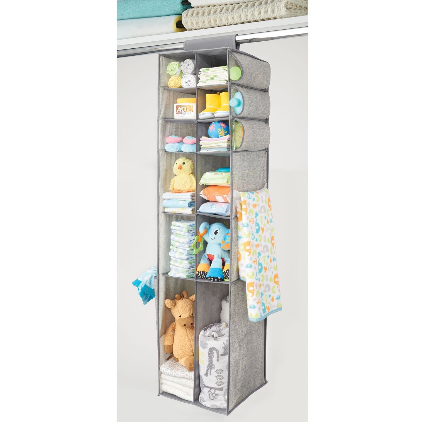 mDesign Fabric Nursery Hanging Organizer with 12 Shelves/Side Pockets