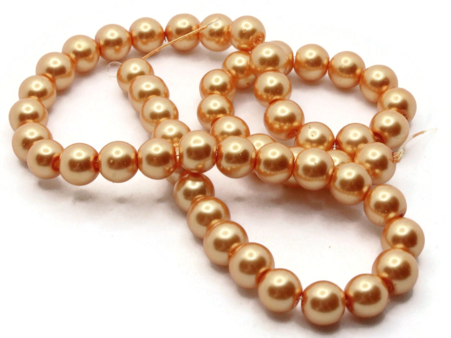 53 8mm Orange Glass Round Pearl Beads