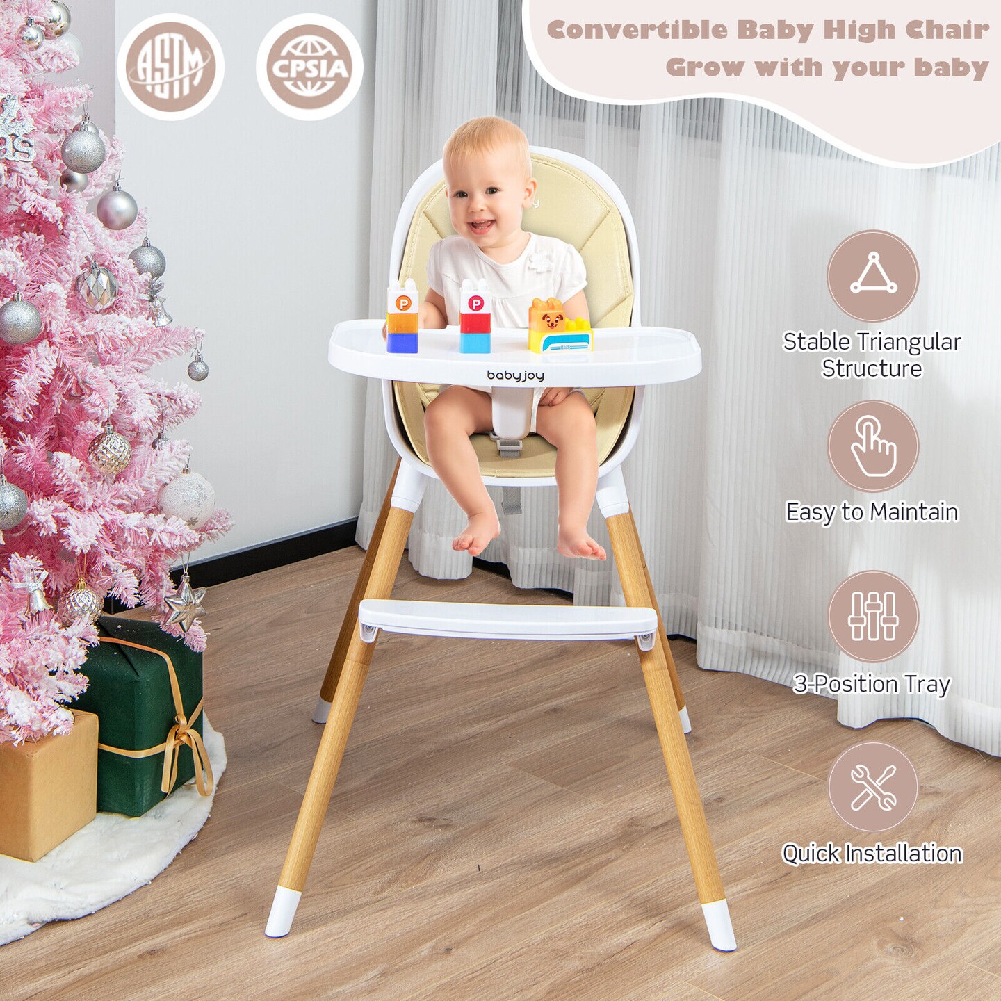 Babyjoy 4-in-1 Convertible Baby High Chair Feeding with Removable