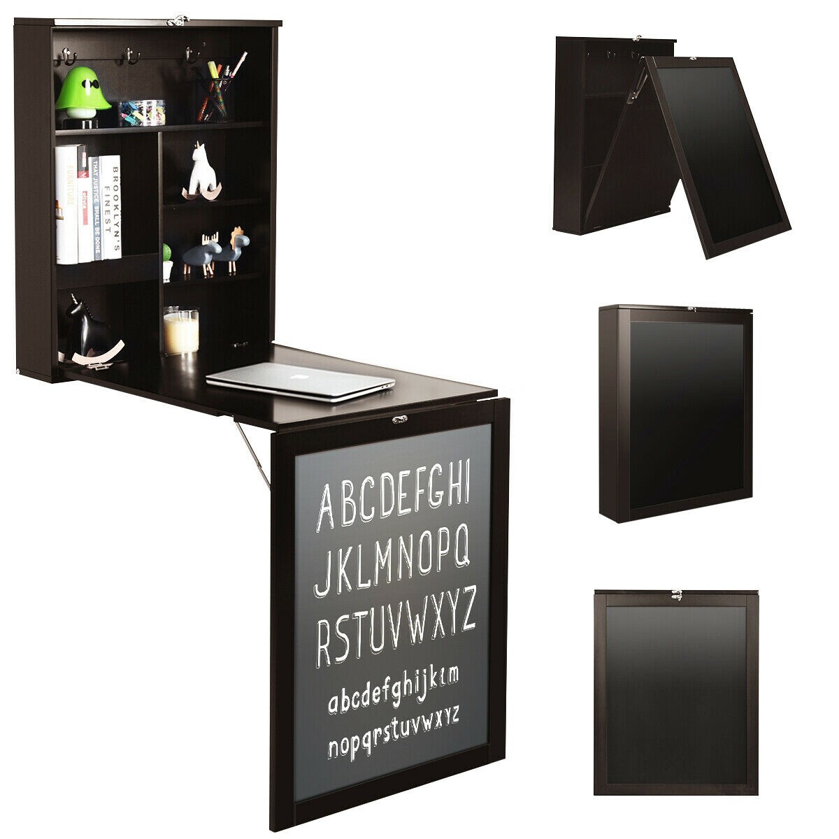 White/Black/Brown Wall Mounted Table Fold Out Desk With A Blackboard/Chalkboard