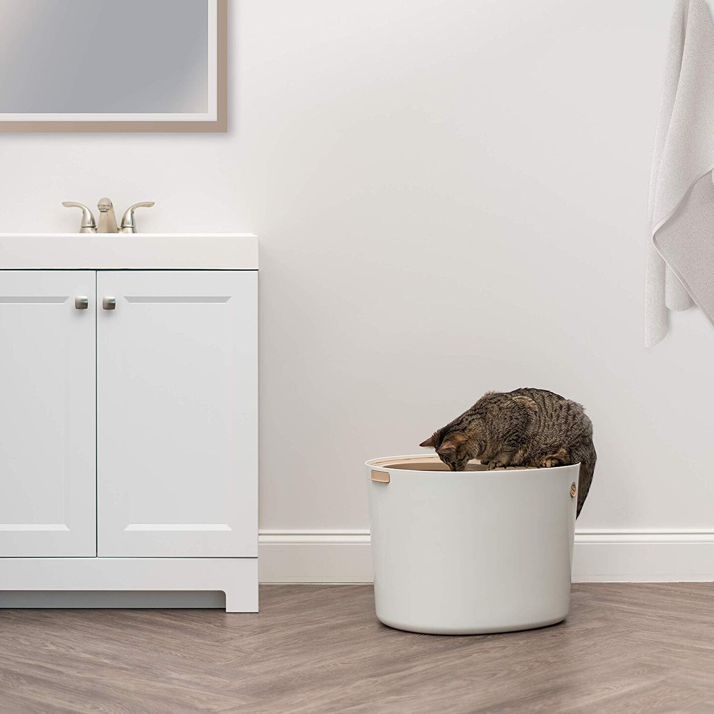 IRIS USA Top Entry Cat Litter Box Litter Particle Catching Cover and Privacy Walls with Scoop, Cat Pan