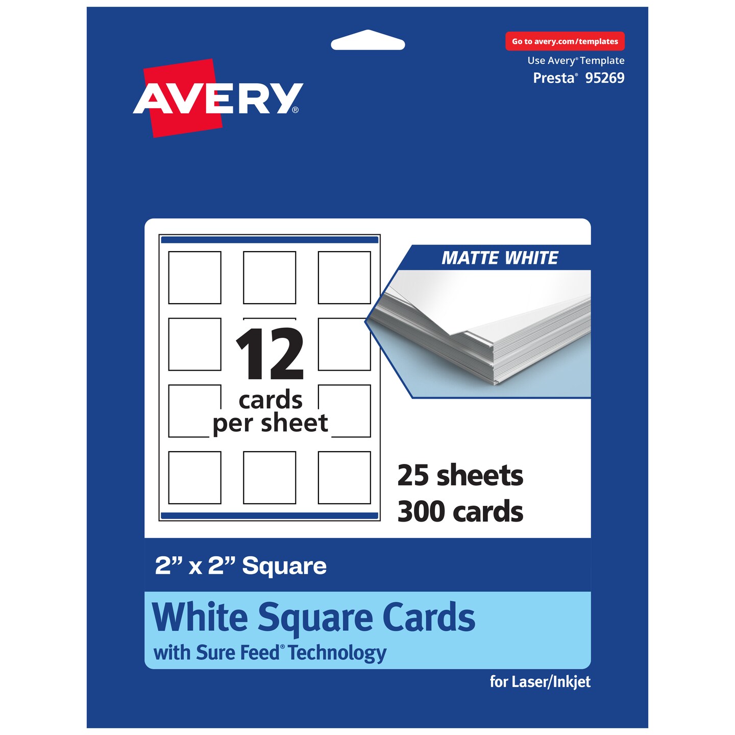Avery Printable Matte White Cards with Sure Feed, 2&#x22; x 2&#x22; Square