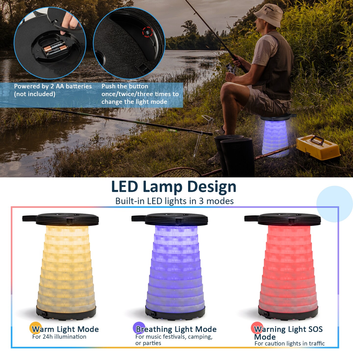 Costway 3-Piece Folding Table Stool Set with a Camping Table &#x26; 2 Retractable LED Stools
