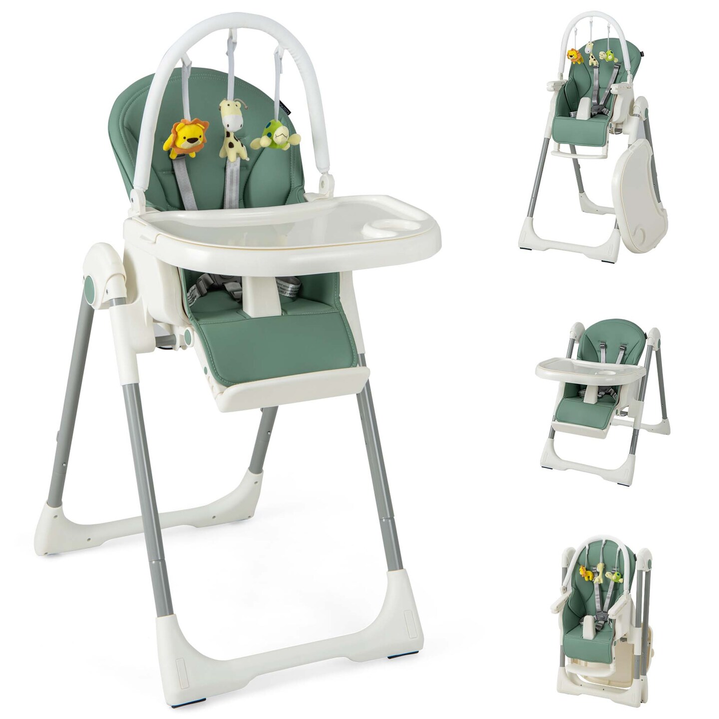 Babyjoy Foldable High Chair Baby Feeding Chair with 7 Adjustable Heights Pink/Black/Grey/Yellow/Green