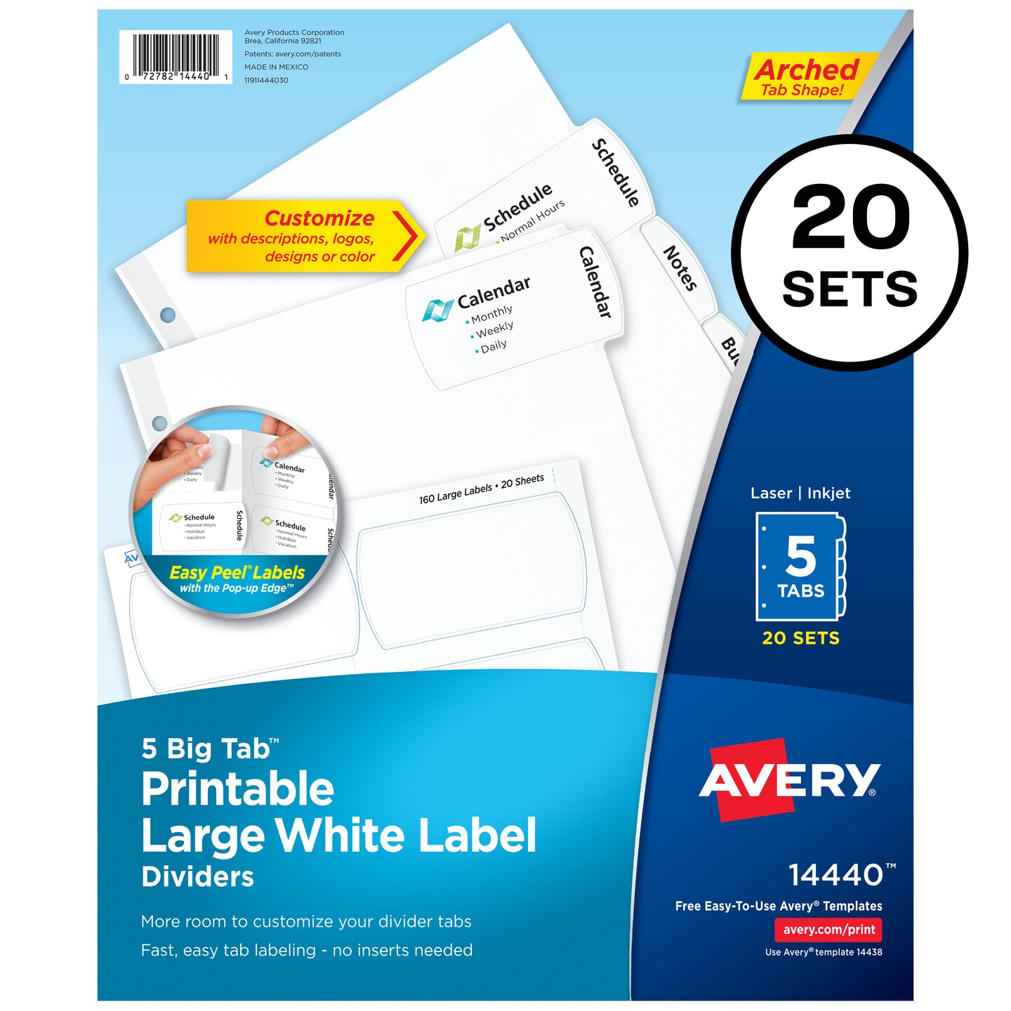 Avery Big Tab Printable Large White Label Dividers With Easy Peel, 5 