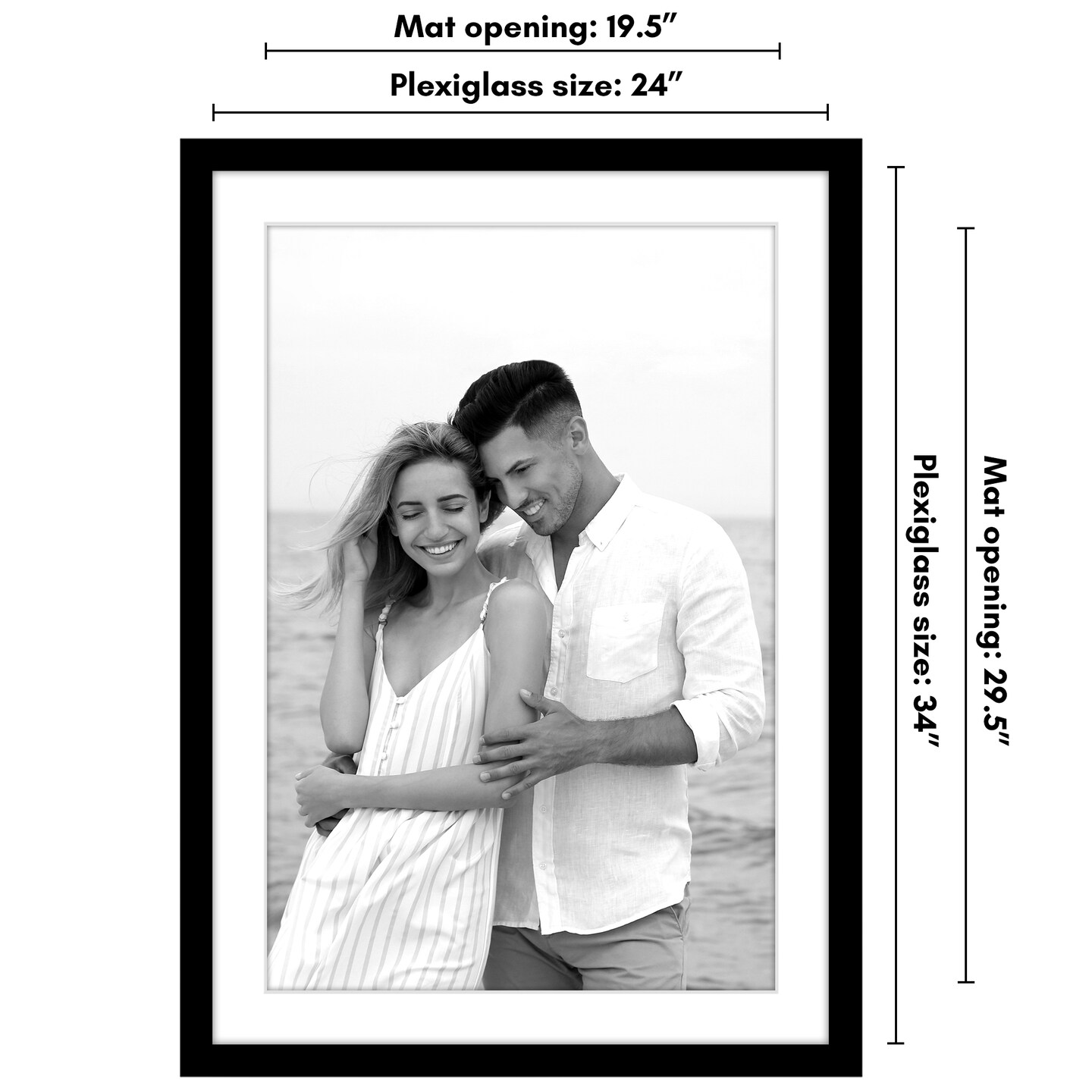 Americanflat Poster Frame with Mat - Large Picture Frame - Polished Plexiglass Cover - Hanging Hardware for Horizontal and Vertical Display - Black