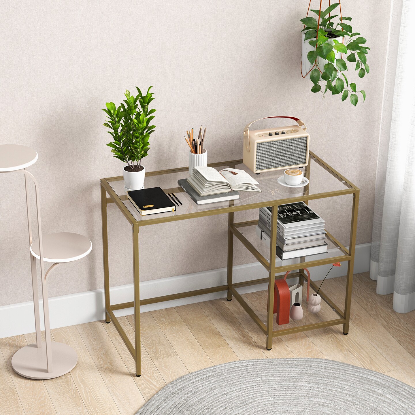 Modern Console Table With 2 Open Shelves And Metal Frame-golden