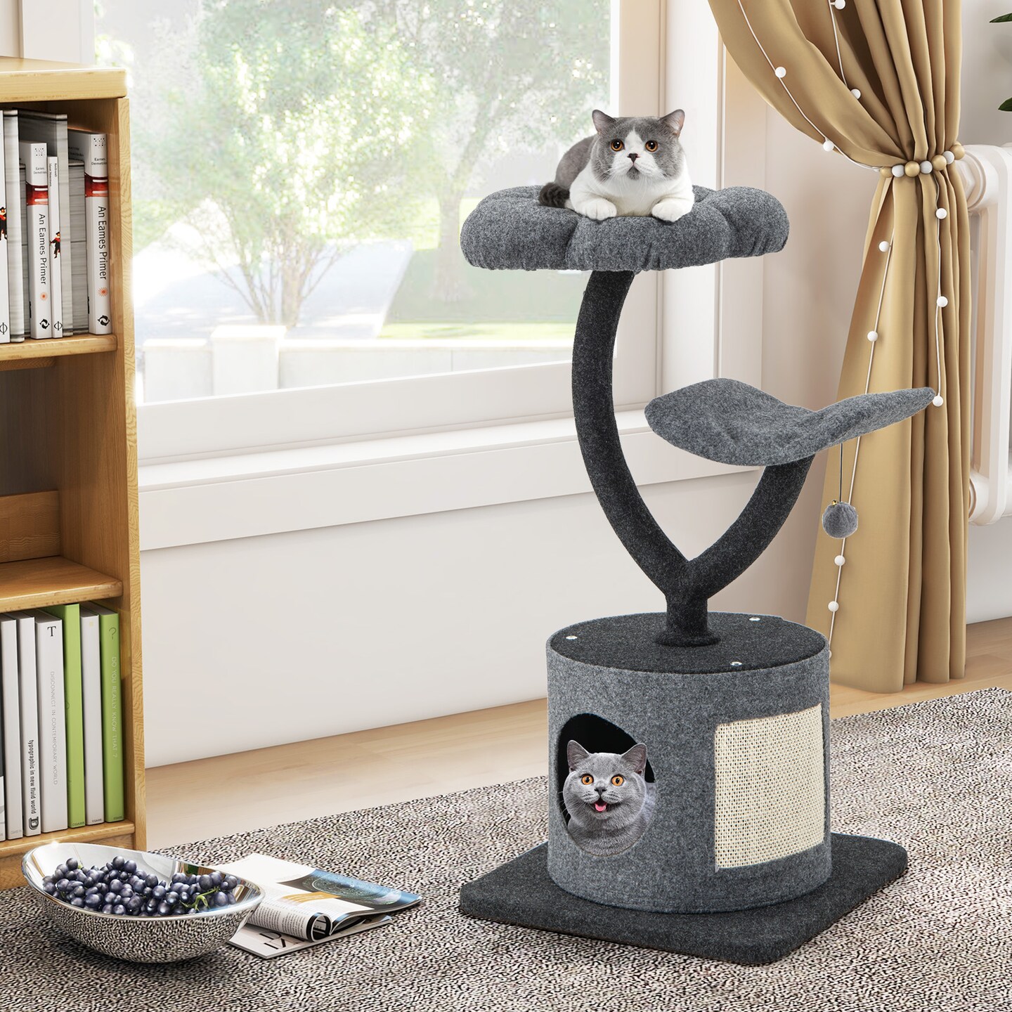 Cat Climbing Tree Stand With Curved Metal Supporting Frame For Large and Small Cats