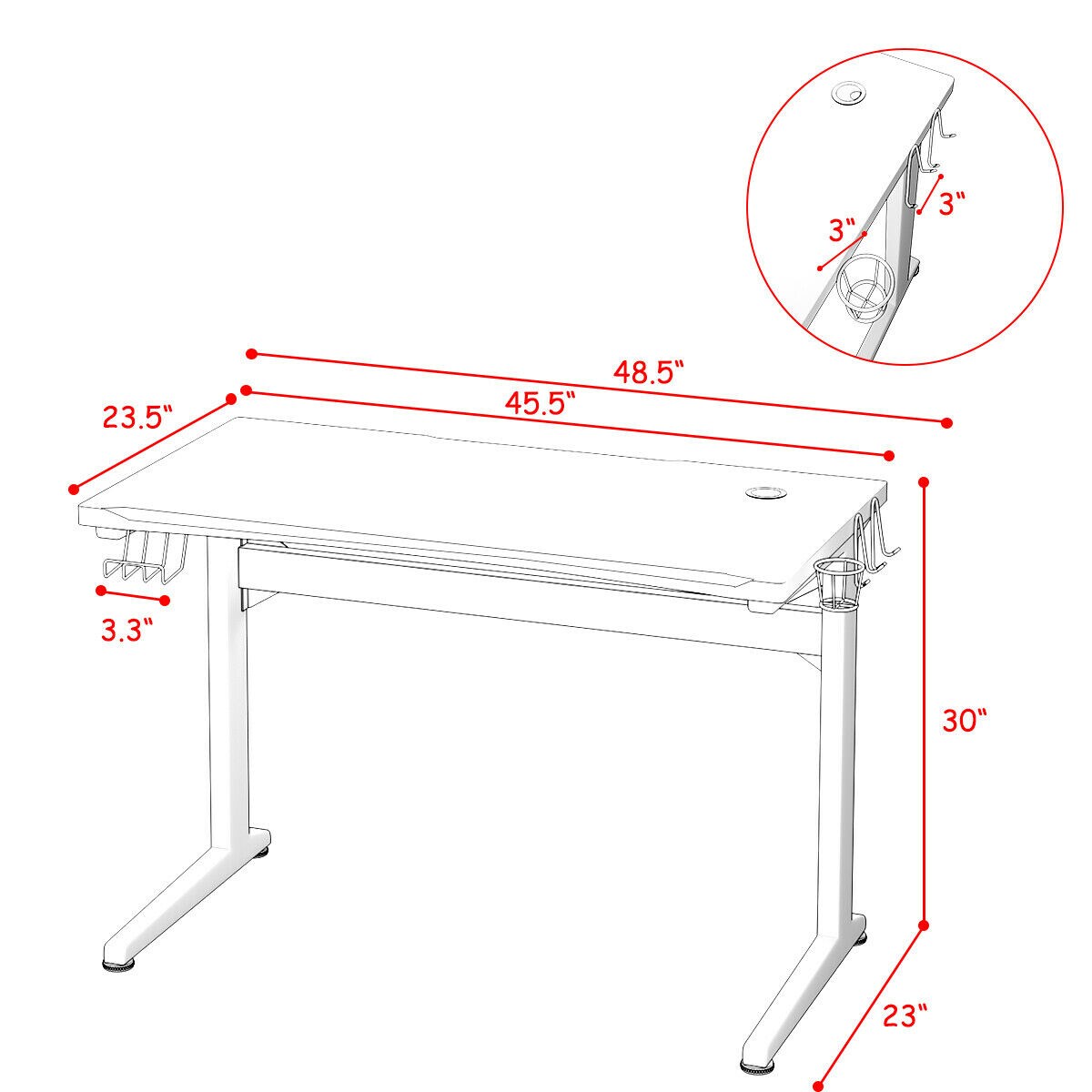 Costway Gaming Computer Desk Carbon Fiber Surface w/Mousepad Cup Holder Headphone Hook