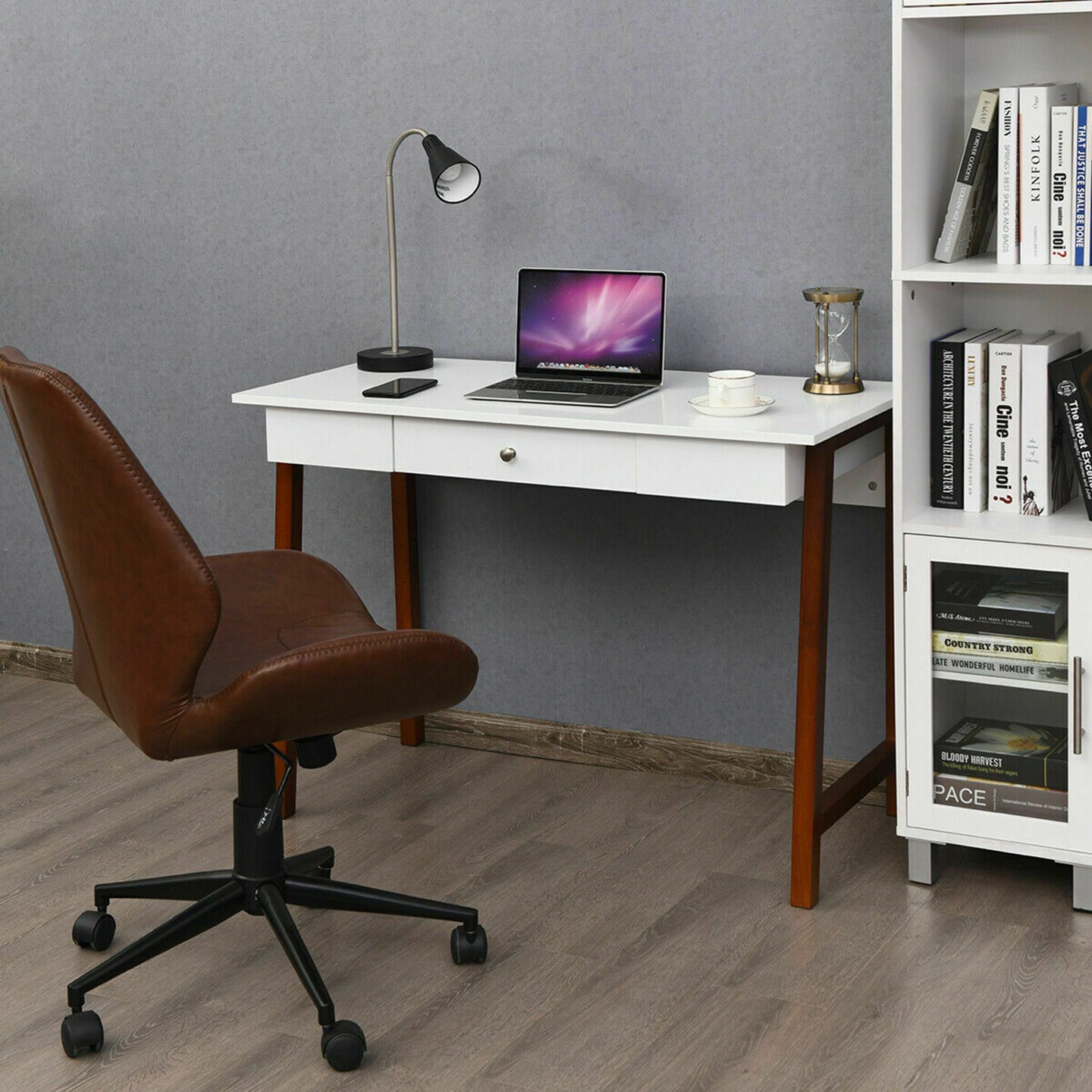 Costway Computer Desk Laptop PC Writing Table Makeup Vanity Table w/Drawer and Wood Legs