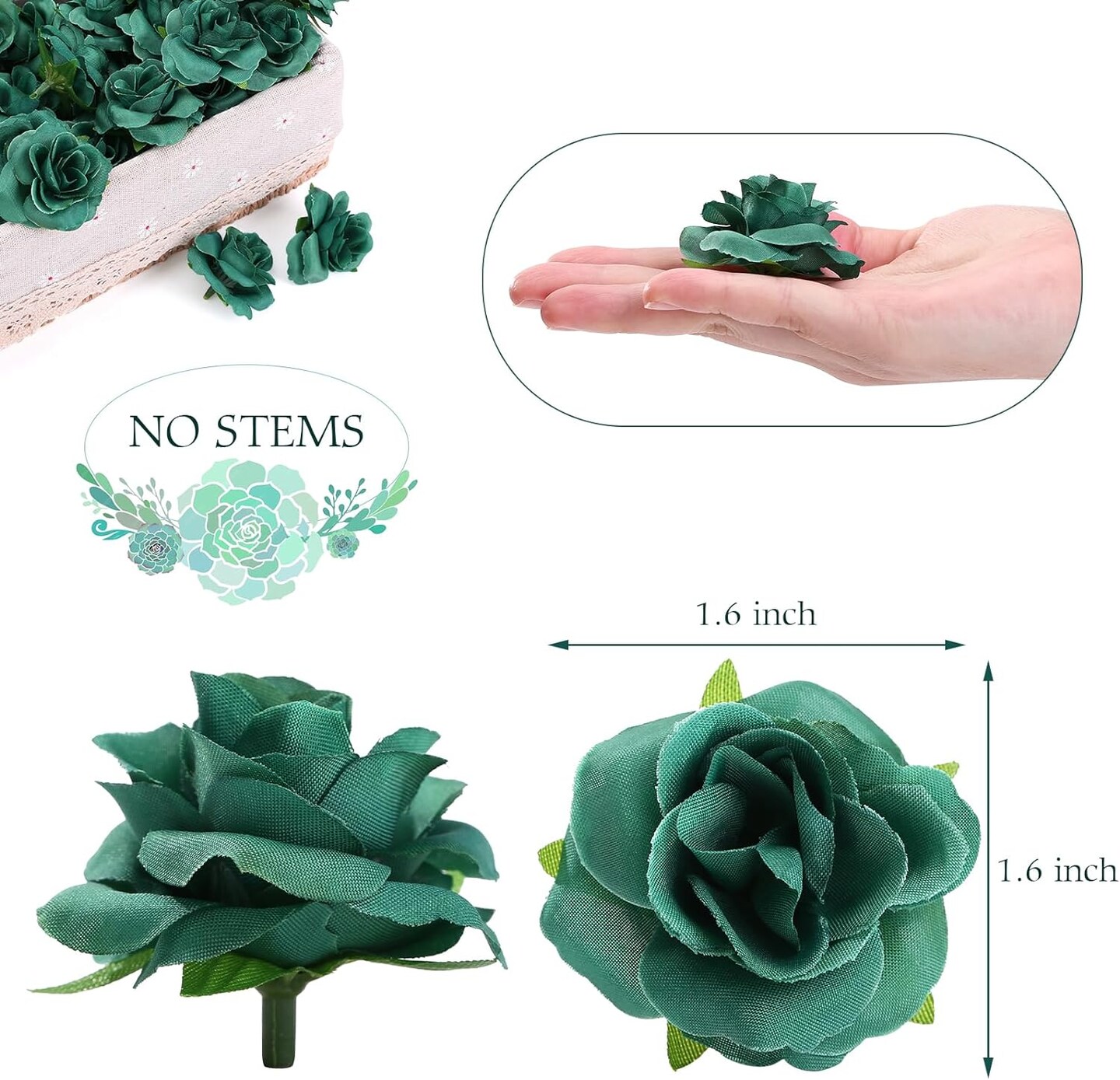 50-Pieces 1.6&#x22; Artificial Flower Heads Silk Roses