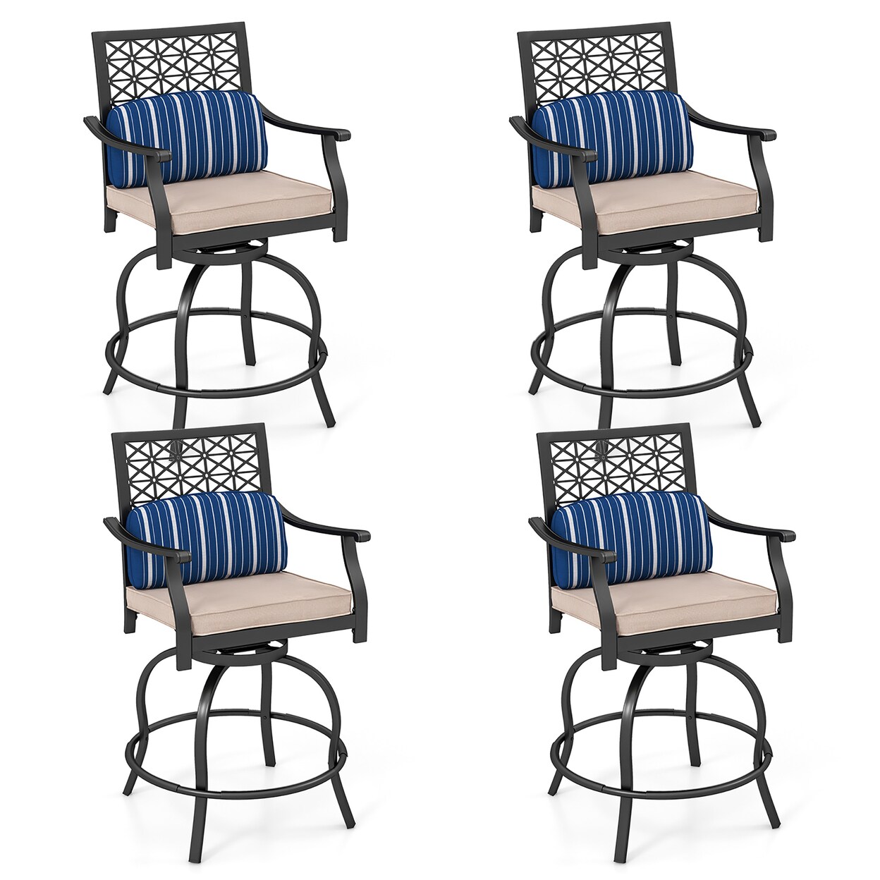 4 Pcs Patio Swivel Bar Chairs Metal Counter Height Bar Stools W/ Gentle Rocking