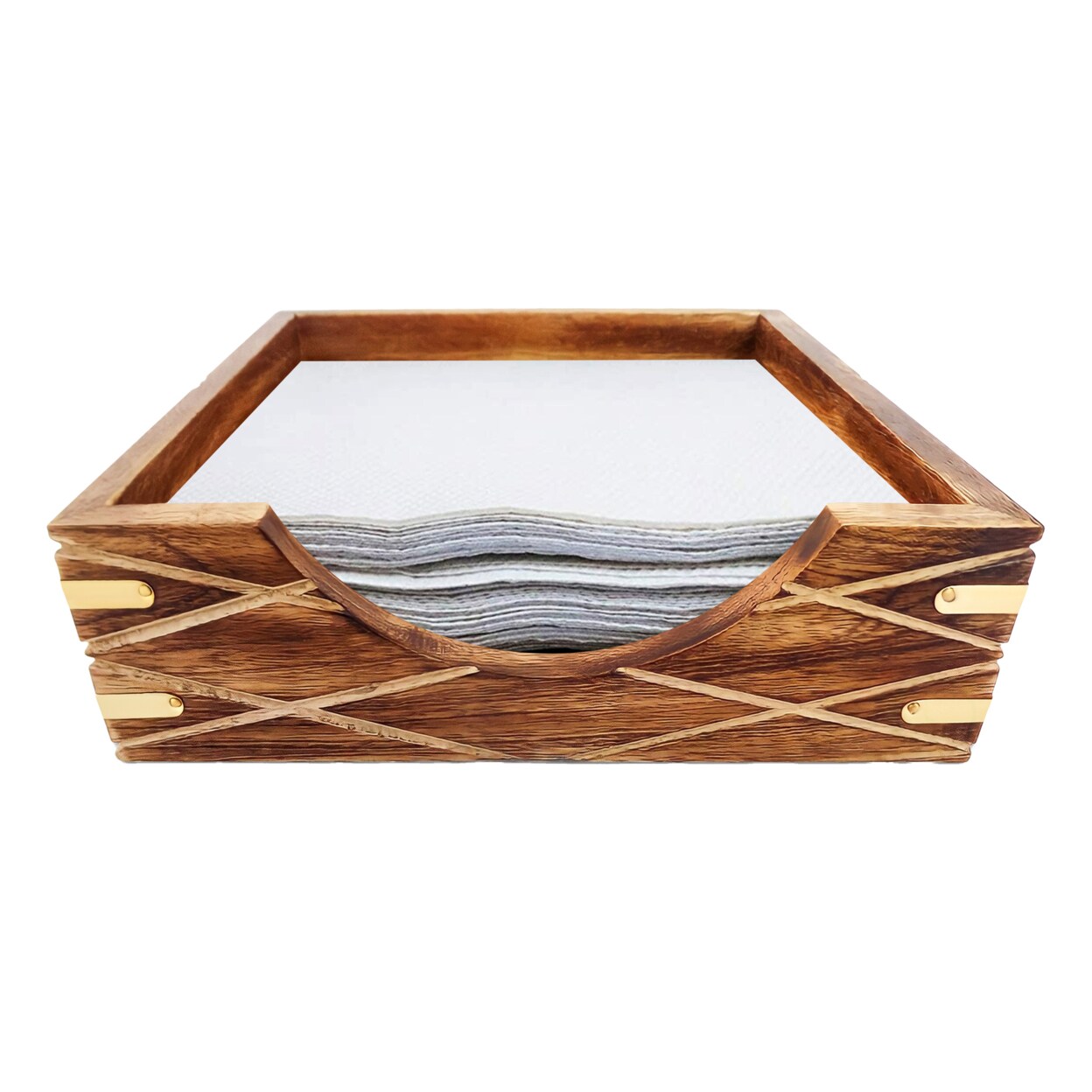Hand-Carved Mango Wood Napkin Holder - Thumbnail 2