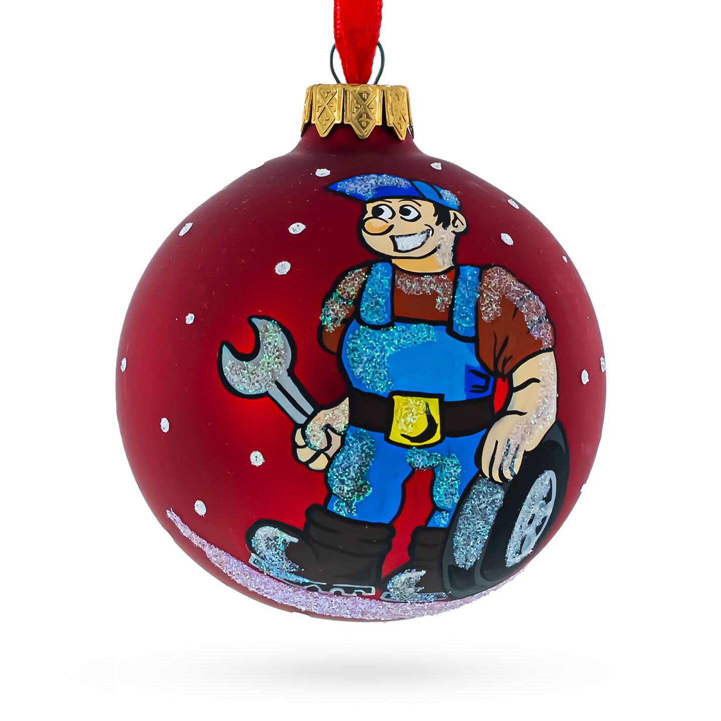 Car Mechanic Glass Ball Christmas Ornament 3.25 Inches