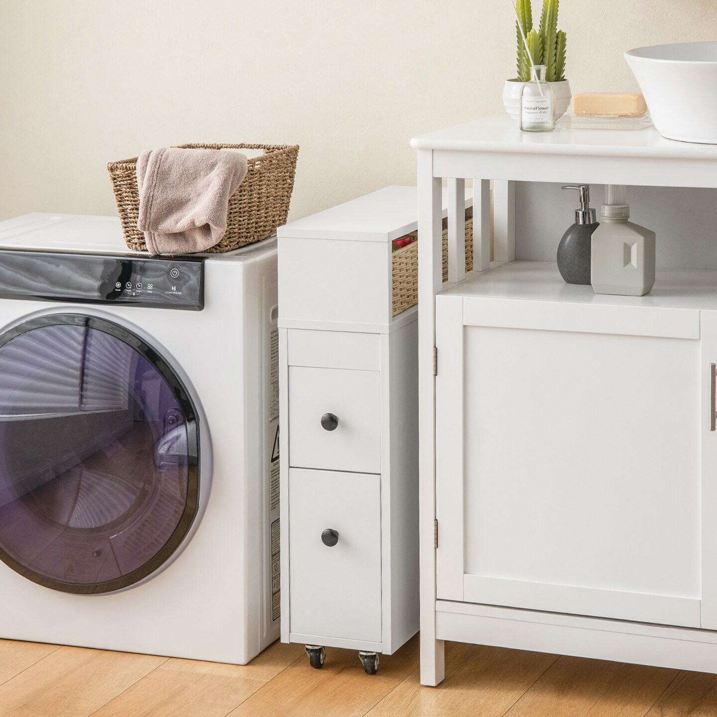 Slim Bathroom Storage Cabinet With 2 Slide Out Drawers