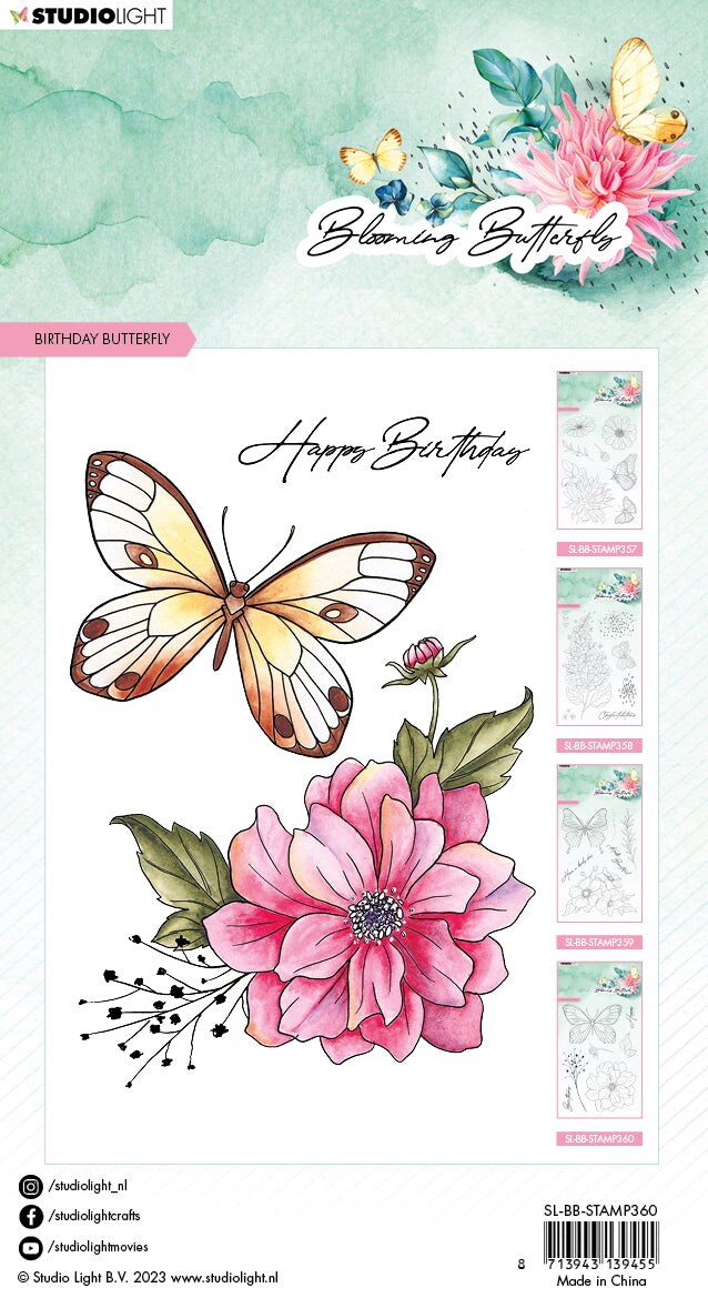 Studio Light SL Clear Stamp Birthday Butterfly Blooming Butterfly 93x136x3mm 7 PC nr.360