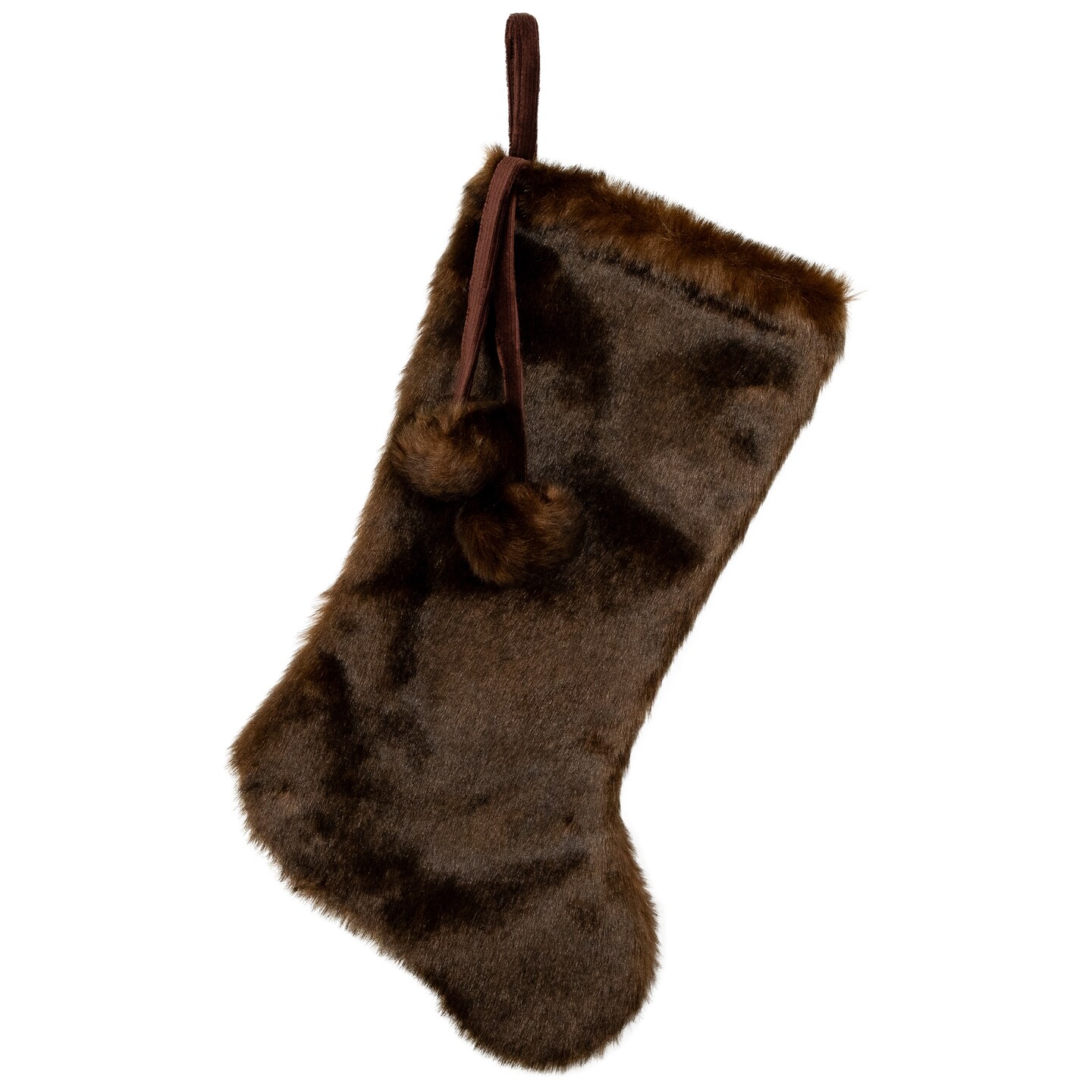 Northlight Mink Faux Fur Christmas Stocking with Pom Poms - 20.5" - Brown