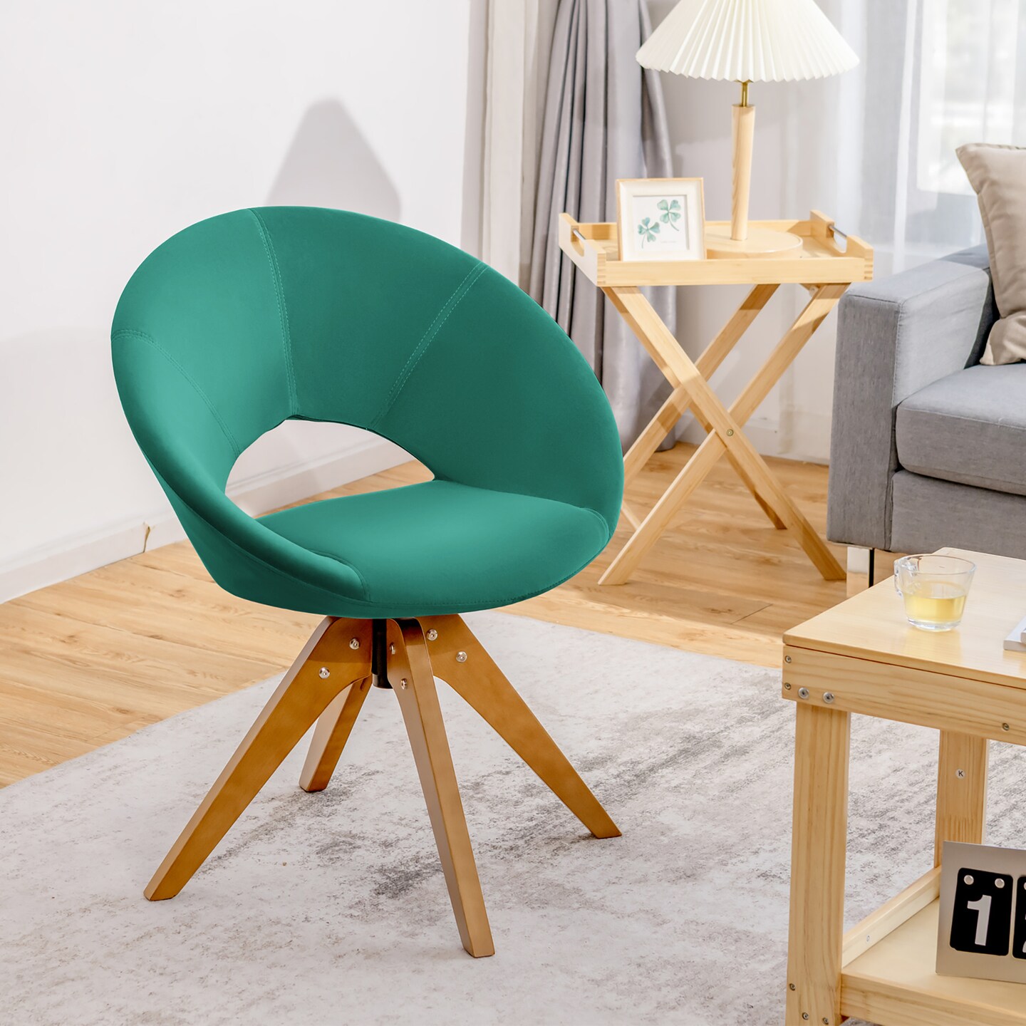 Costway Mid Century Modern Swivel Accent Chair Fabric Armchair Velvet Living Room Pink\Blue\Green\Grey
