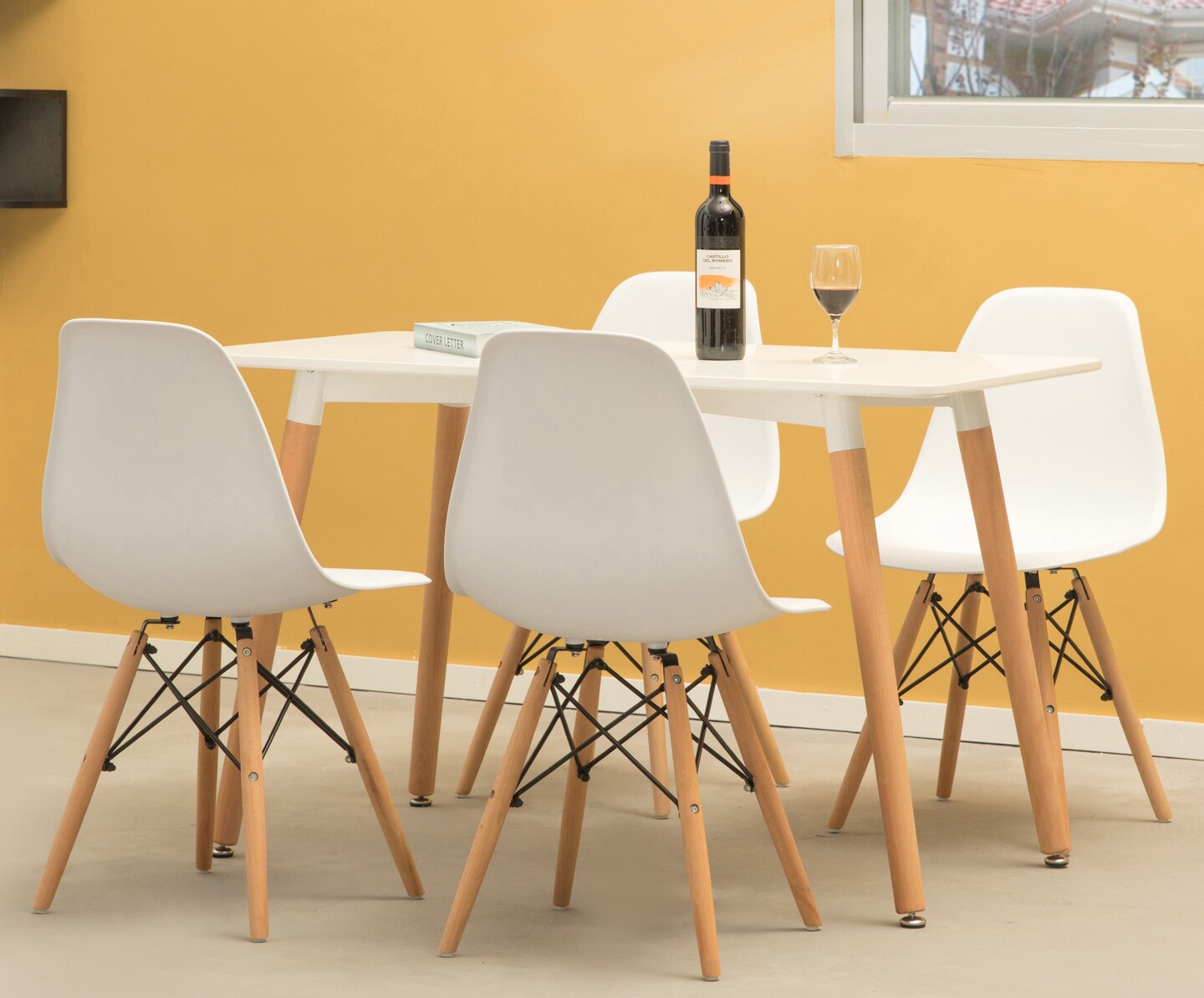 Mid-Century Modern Style Plastic DSW Shell Dining Chair with Solid Beech Wooden Dowel Eiffel Legs