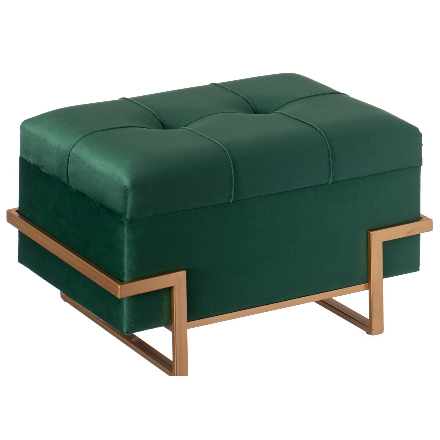 Rectangle Velvet Storage Ottoman Stool Box with Abstract Golden Legs | Decorative Sitting Bench for Living Room Home Decor with Unique Base Support