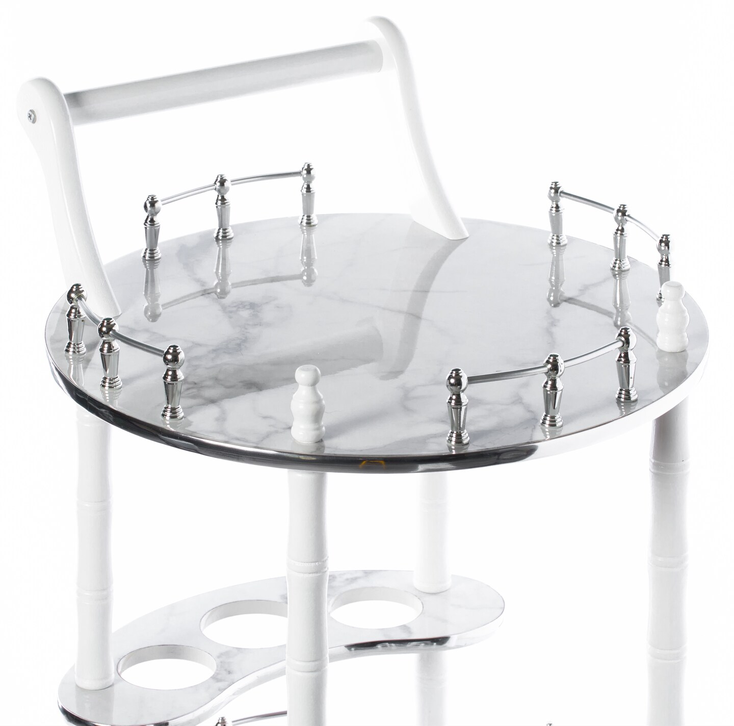 Round Wood Serving Bar Cart Tea Trolley with 2 Tier Shelves and Rolling Wheels
