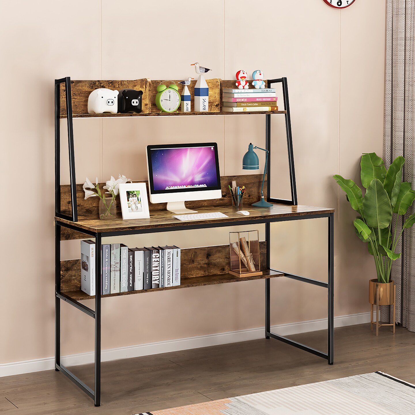 Costway 47&#x27;&#x27; Computer Desk w/ 3 Storage Cubes &#x26; Open Bookcase Home Office