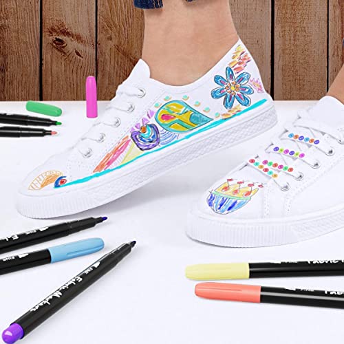 20 Colors Fabric Markers Permanent for Clothes Sneaker Shoes T Shirt Baby Onesies Bibs Bodysuit Pillow Canvas Tote Bags Graffiti Kids Adults Fabric Decorating, Fine Point Pen Fabric Paint Pens Set