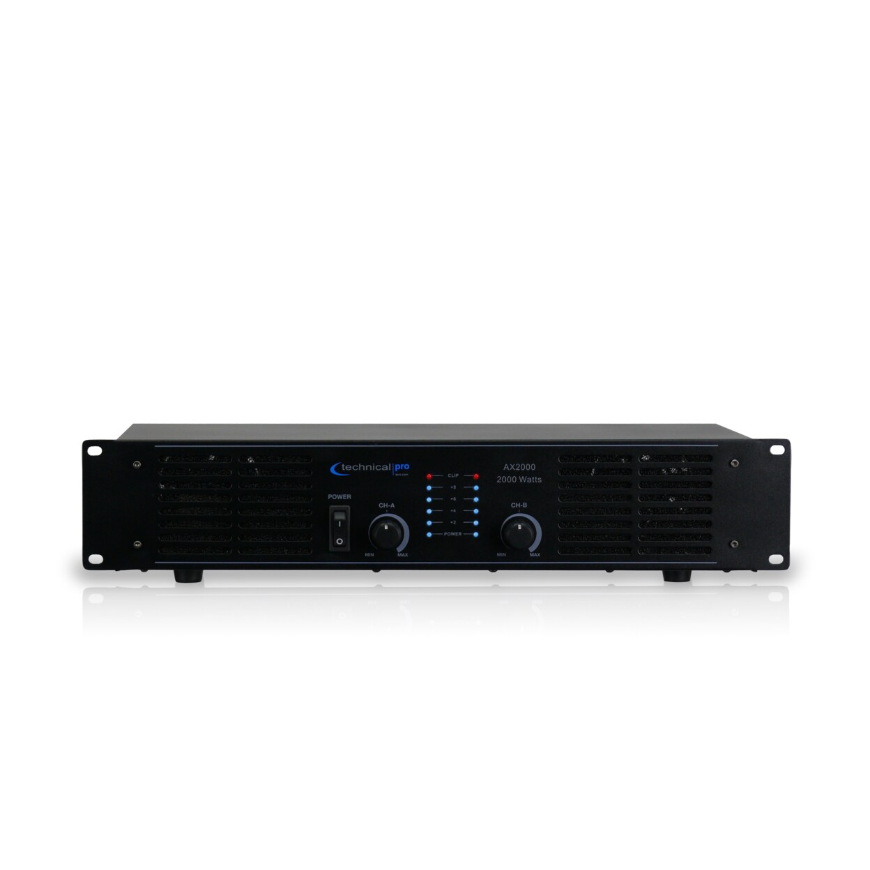Technical Pro 2000W 2Ch Power Amplifier Dual Cooling Fans Rca Inputs Blue Led