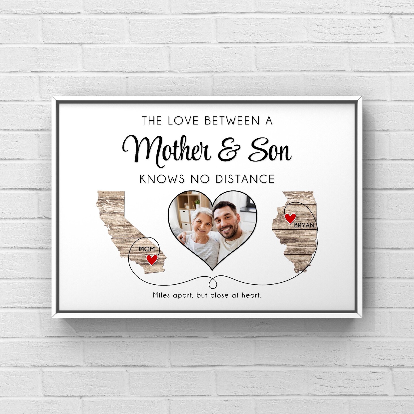 Mother and Son Long Distance Gift, Moving Away Gift For Mom And Son, Personalized Mother's Day Gift, Custom Photo Sign, State to State Maps product 7