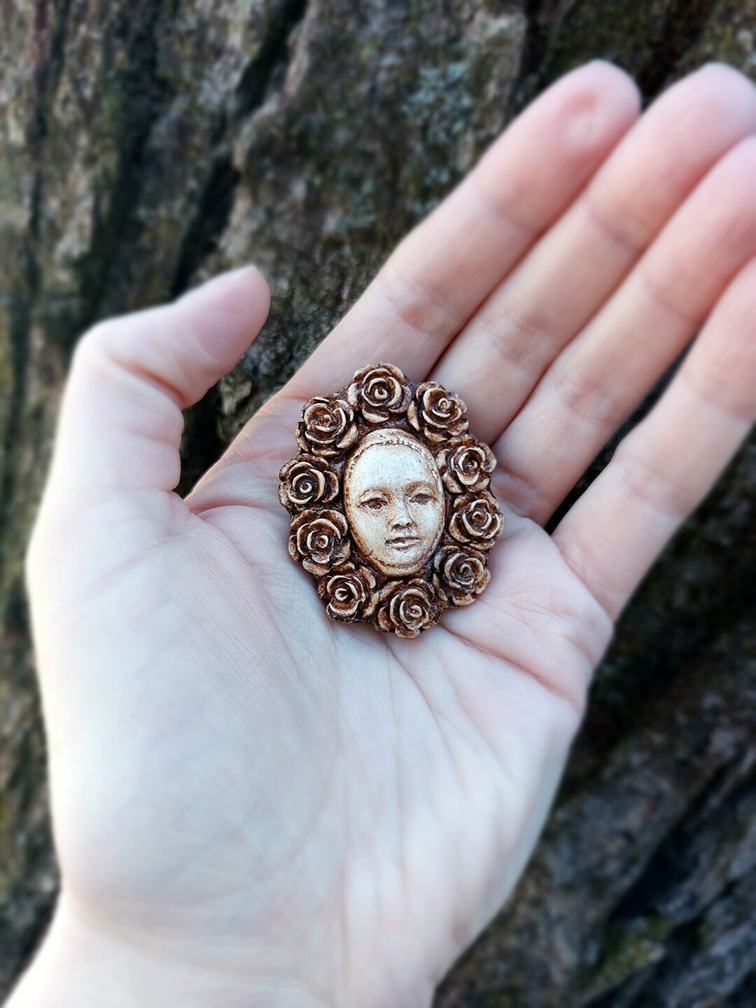 Face with Roses Brooch Handmade Lapel Pin Clay Dark Academia Art Cosplay Accessory OOAK - Spec II by ZeroArtefacts product 6