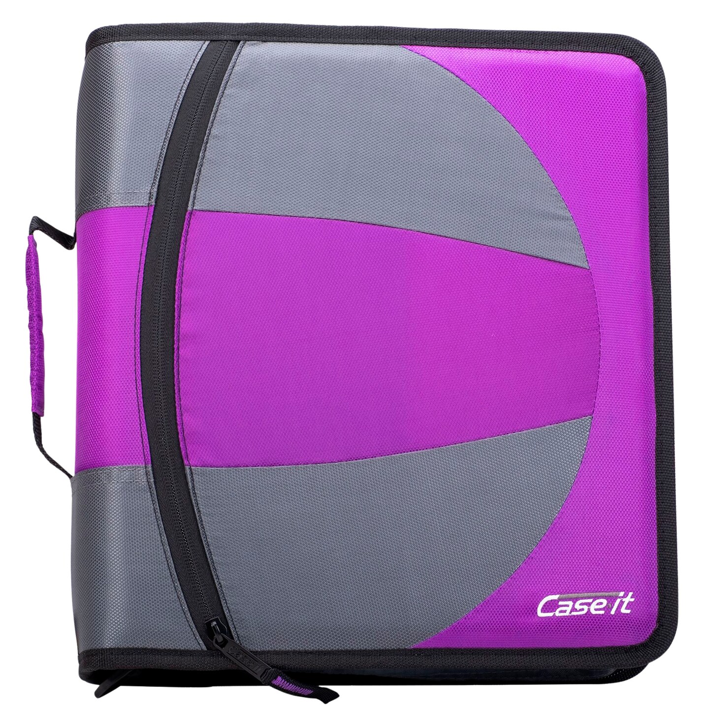 Case&#xB7;it Dual Ring Zipper Binder, D-Ring, 1-1/2 Inches, Deep Purple