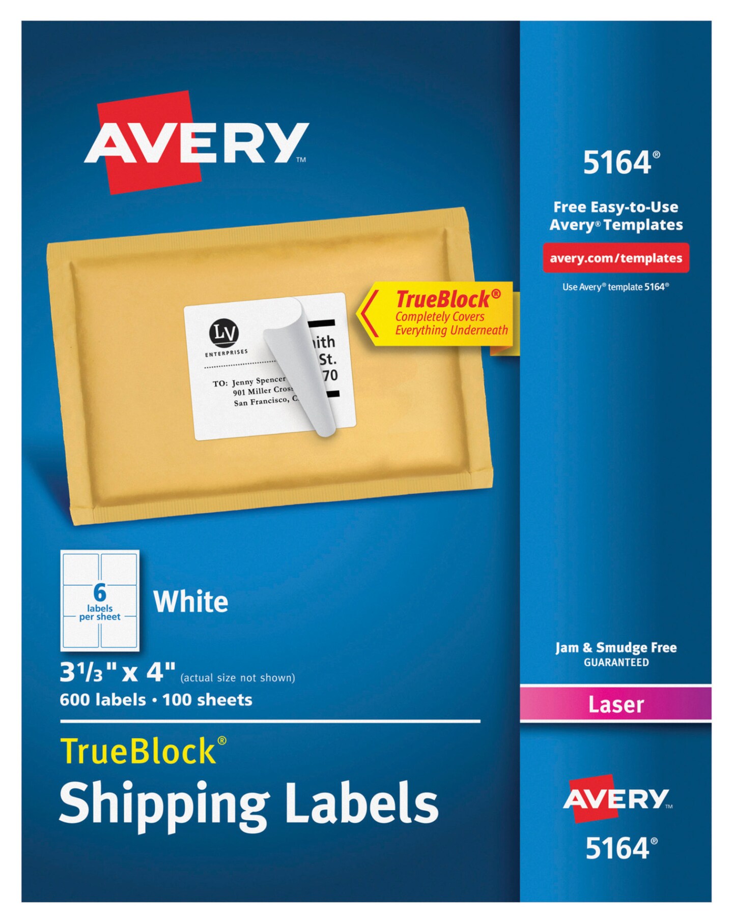Avery TrueBlock Shipping Labels, Laser, 3-1/3 x 4 Inches, White, Pack of 600