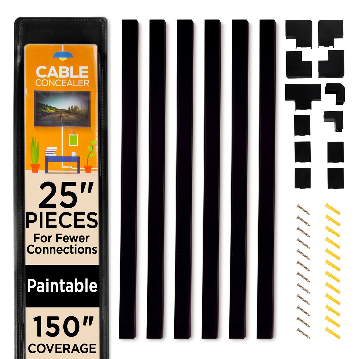 SimpleCord Cable Cord Concealer Home Office Black Raceway Kit Home Office Organizer Cords