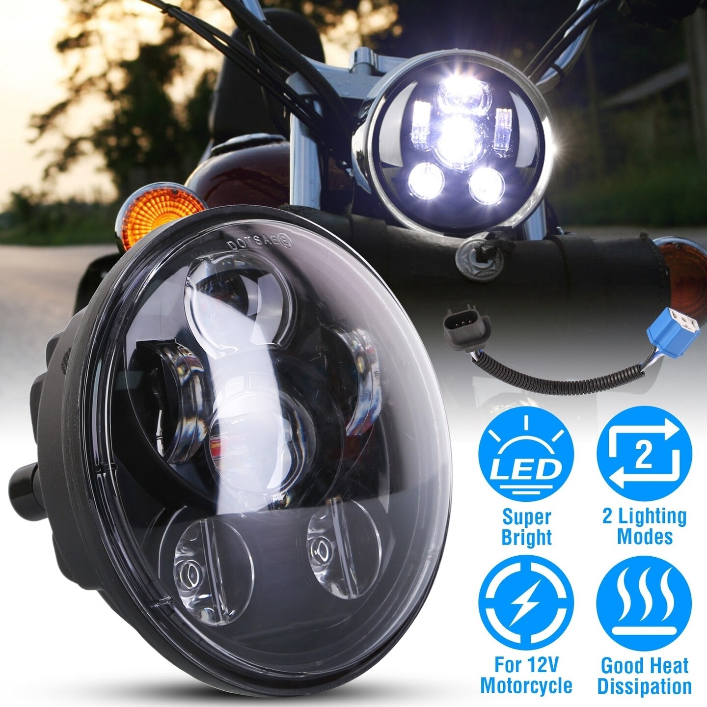 5.75In Led Headlight Motorcycle Projector Headlamp Fit For Harley Dyna Sportster Iron 883 Street Rod Street Bob Softail