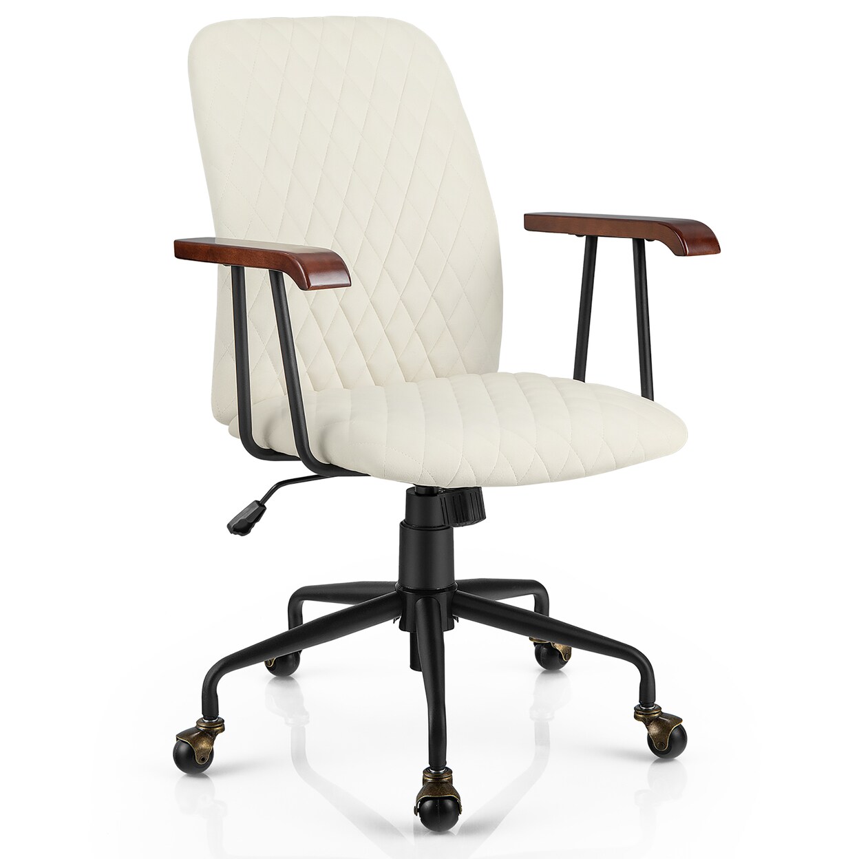 Velvet Home Office Chair Swivel Adjustable Task Chair W/ Wooden Armrest Beige