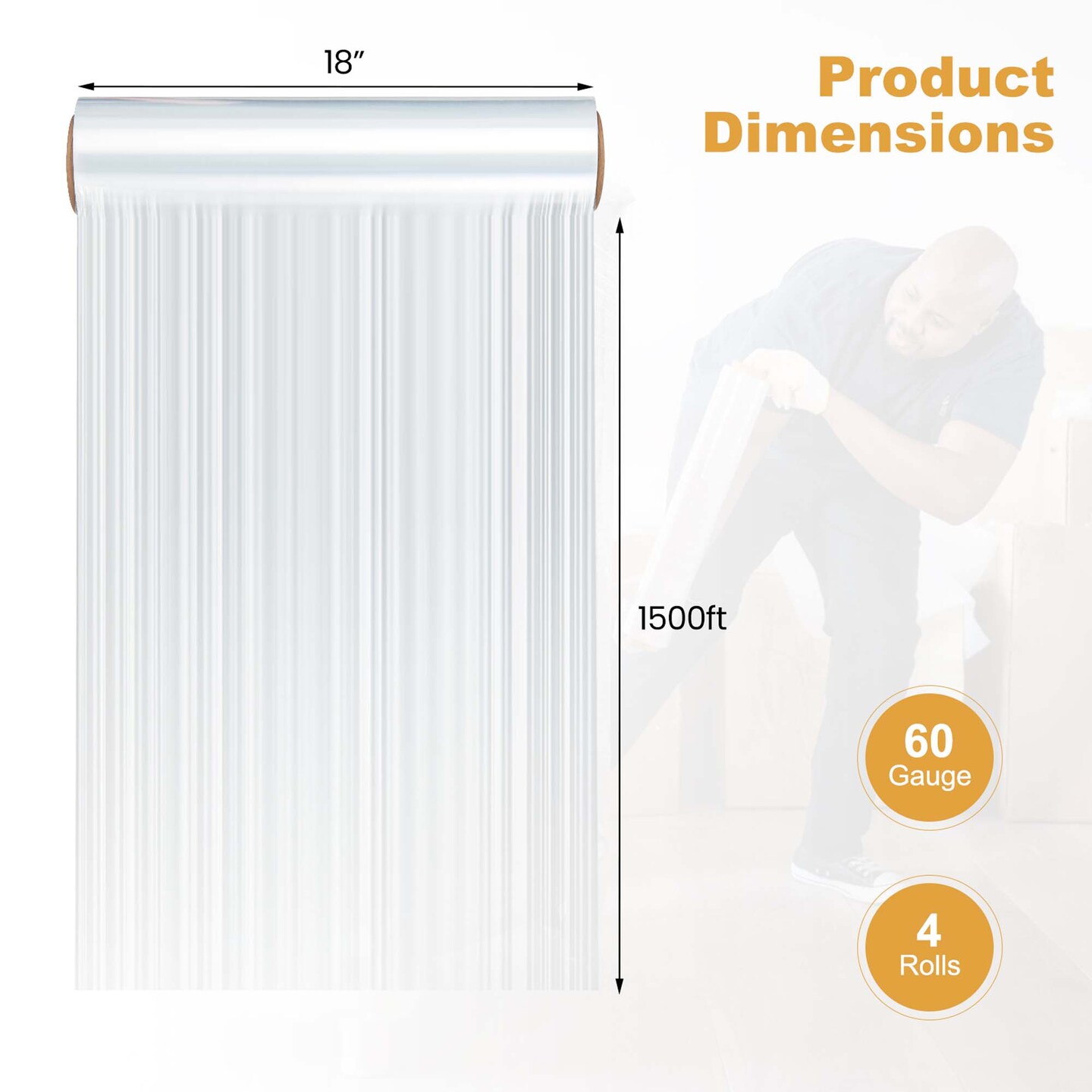 Costway 4/8/12/16 Rolls Stretch Film Heavy Duty Shrink Wrap 60 Gauge Clear Plastic Wrap Film