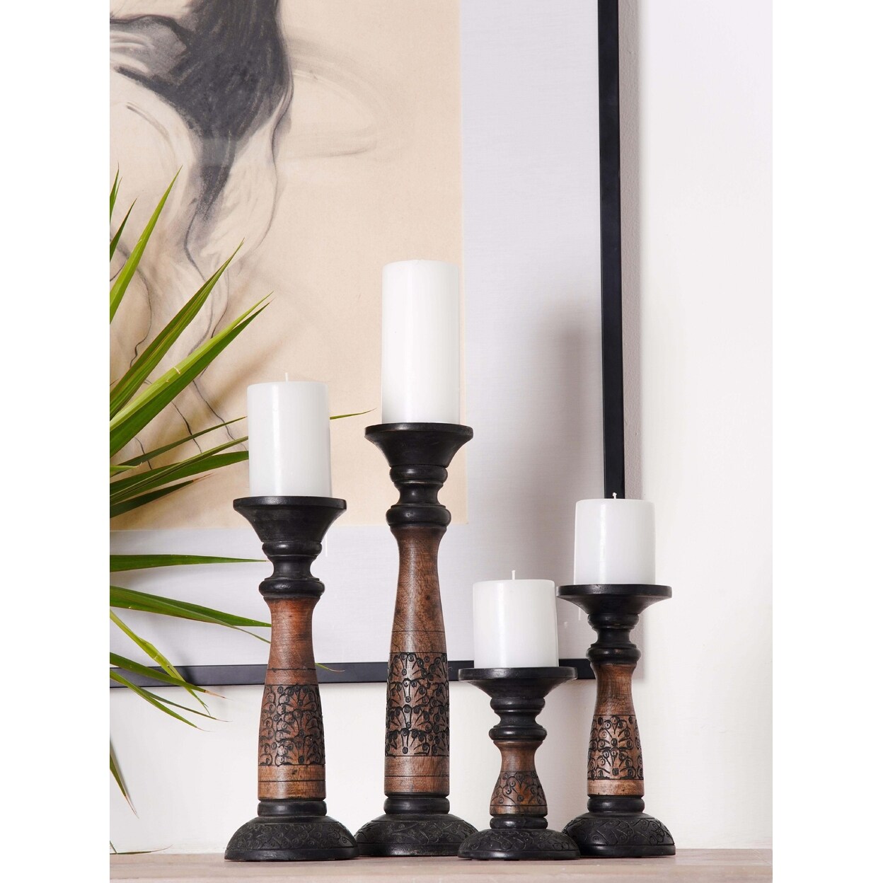 Bbh Homes Black Wash Mango Wood Pillar Candle Holder Eco-Friendly 6-15 Inch