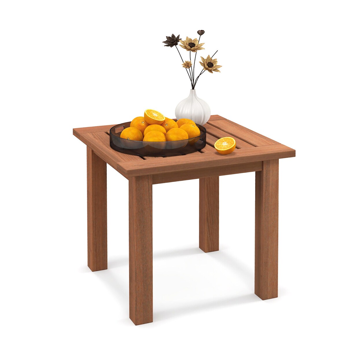 Patio Side Table Hardwood All-Weather Outdoor Square End Bistro Table Garden