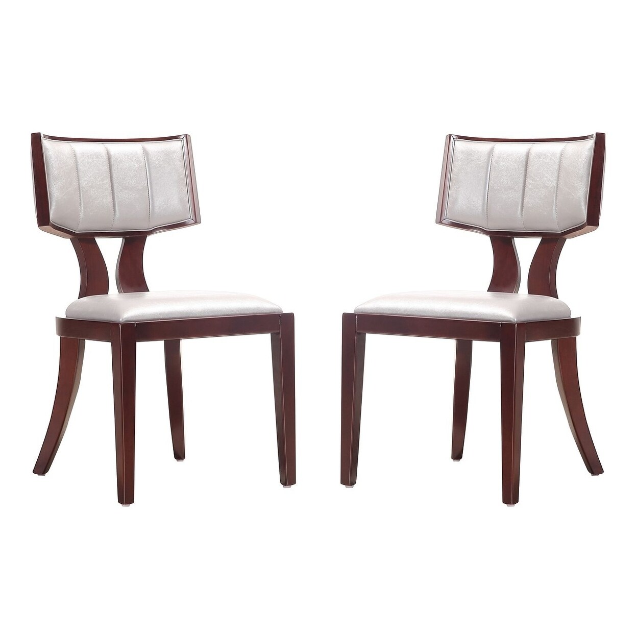 Manhattan Comfort Pulitzer Pearl White and Walnut Faux Leather Dining Chair (Set of Two)