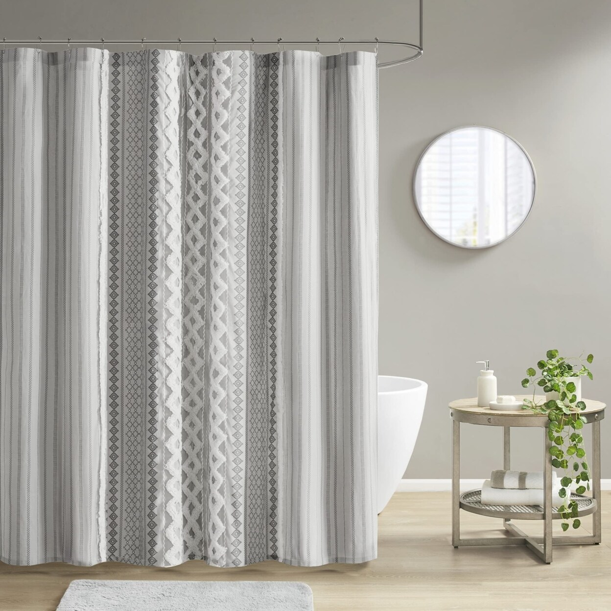 INK+IVY   Imani Tufted Chenille 100% Cotton Shower Curtain, Gray - 72x72&#x22;