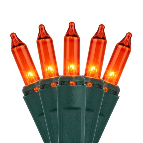 100 Amber / Orange Mini Lights, Green Wire, 6&#x22; Spacing