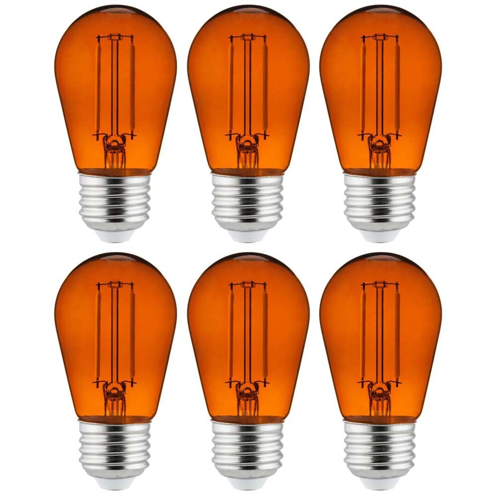6Pk - 2 watts Orange LED Filament S14 Sign Clear Dimmable Light Bulb