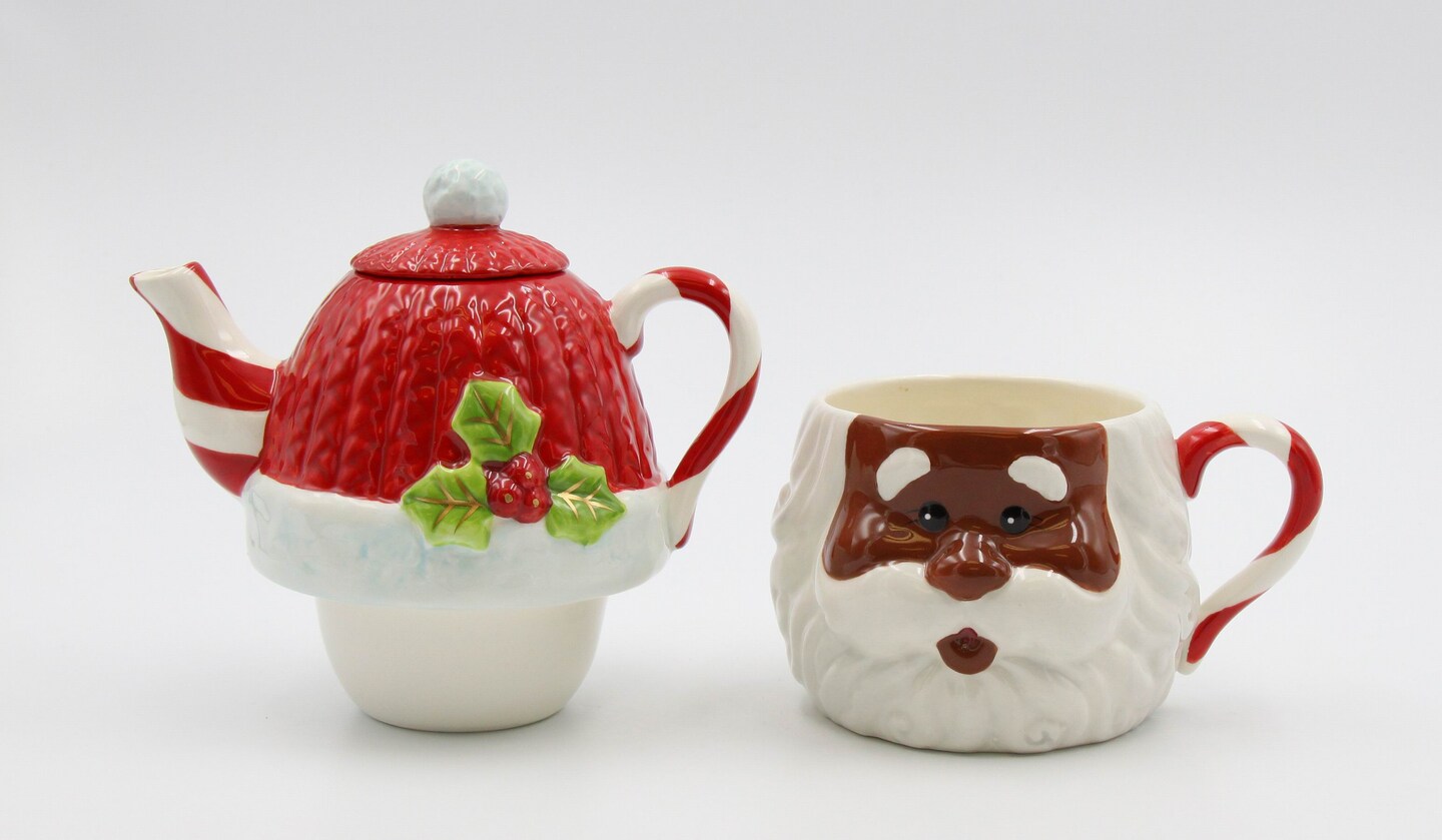 Ceramic African American Christmas Santa Claus Tea For One, Gift for Her, Gift for Mom, Tea Party D&#xE9;cor, Caf&#xE9; D&#xE9;cor, Christmas Decor