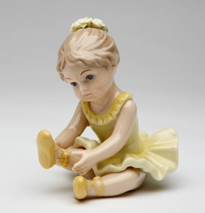 Ceramic Ballerina Gril in Yellow Stretching Her Leg, Home Décor, Gift for Her, Gift for Daughter, Gift for Ballerina Dancer