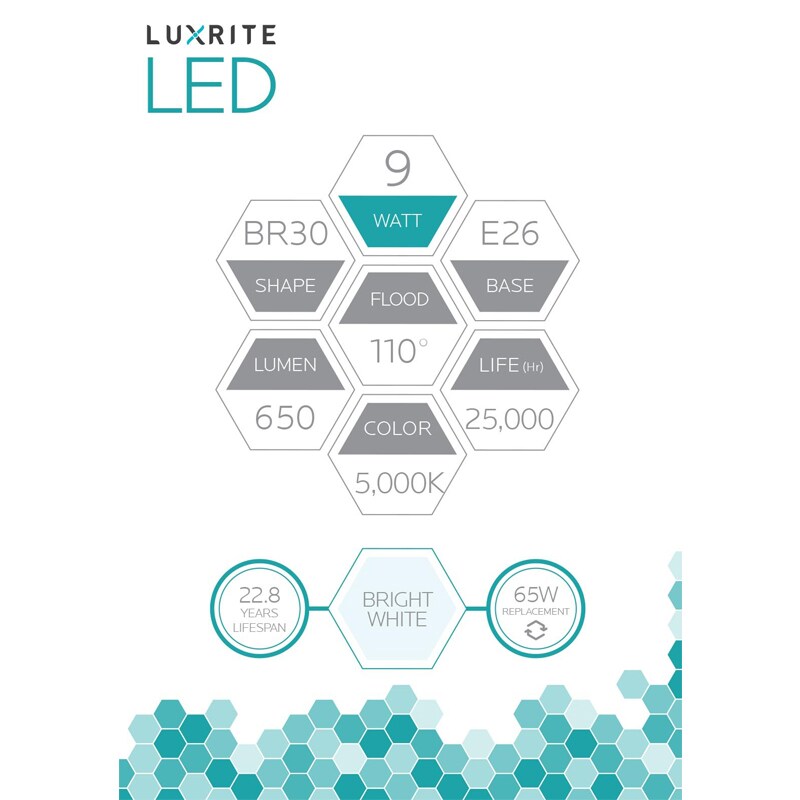 Luxrite 9W BR30 Dimmable LED 5000K Bright White Light Bulb