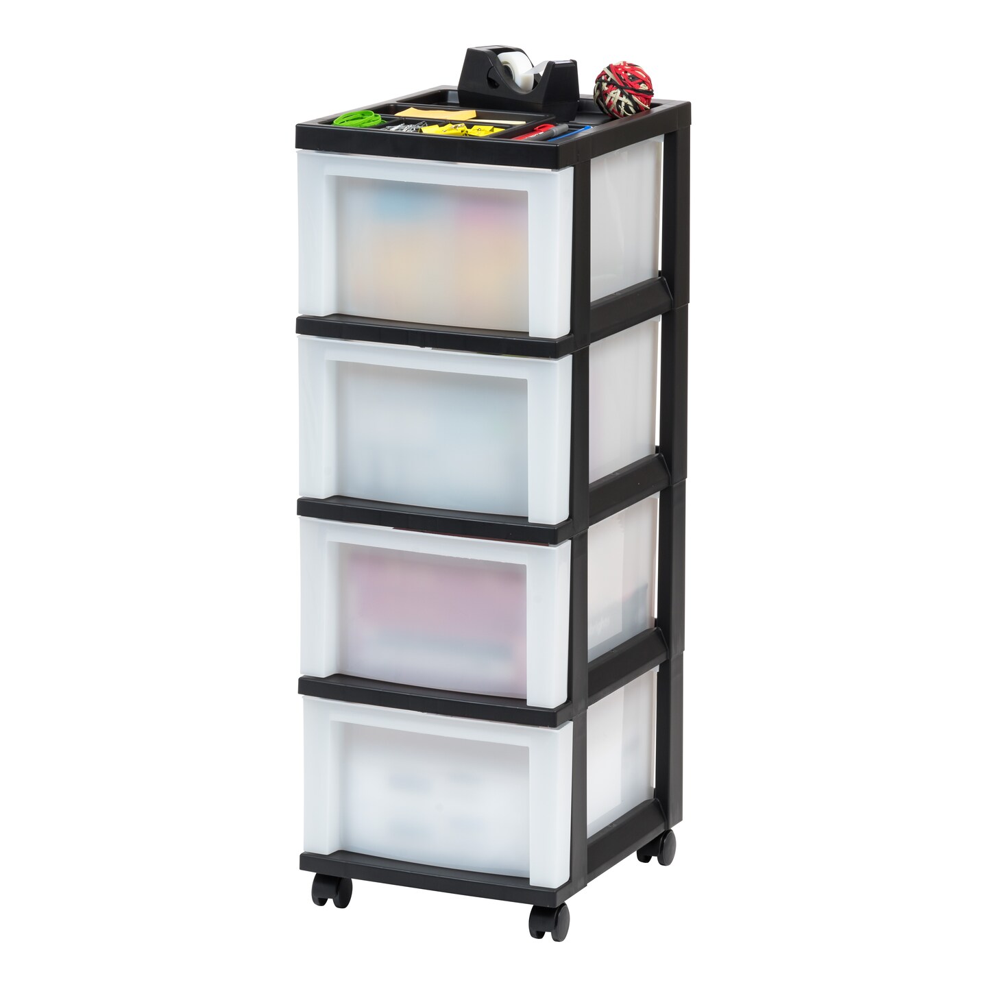 IRIS USA Medium 4-Drawer Cart with Organizer Top, Black/Pearl