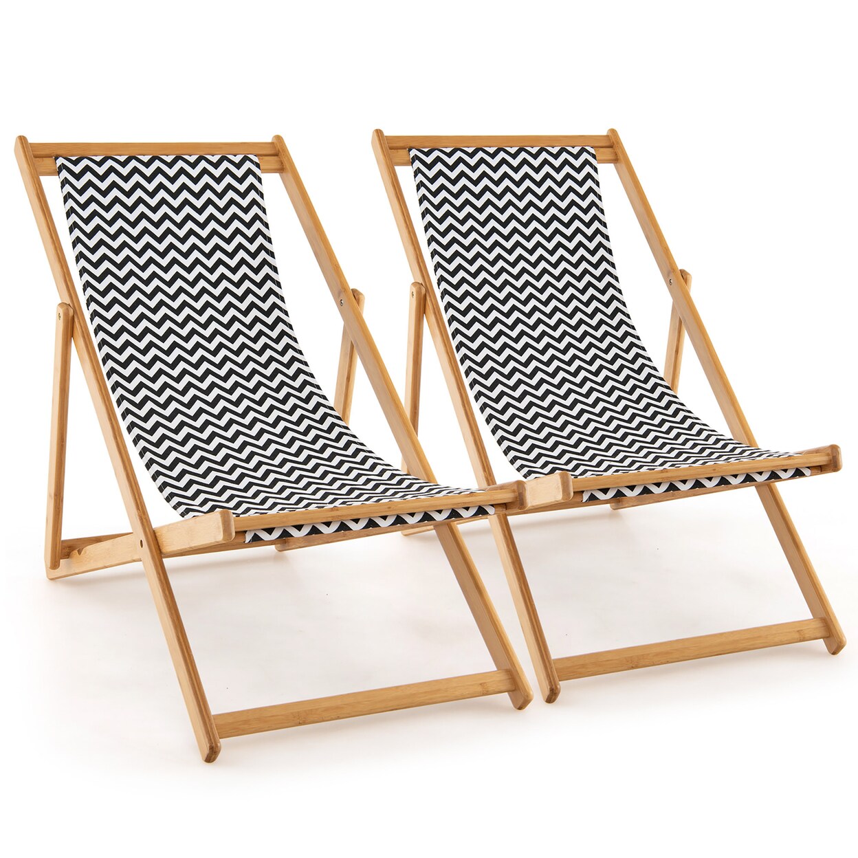 Gymax 2pcs Foldable Patio Sling Chair w Solid Bamboo Frame