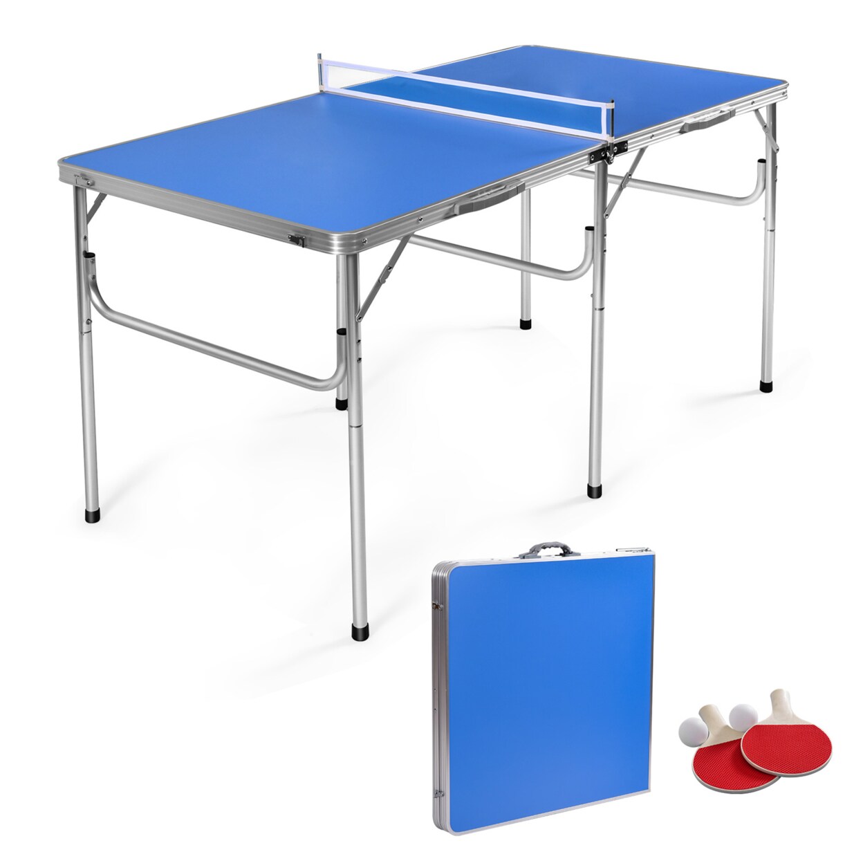 Gymax Folding Table Tennis Table Portable Ping Pong Table w/ 2 Paddles and 2 Balls