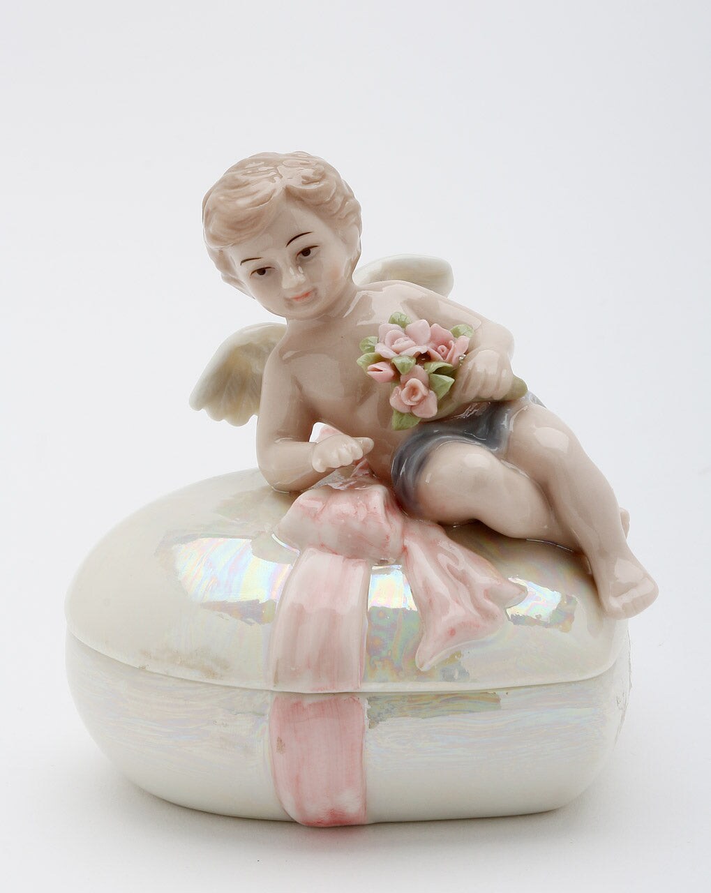 Ceramic Cherub Angel Trinket Box, Religious D&#xE9;cor, Religious Gift, Church D&#xE9;cor, Church Gift, Baptism Gift, Vanity Decor, Vintage Decor